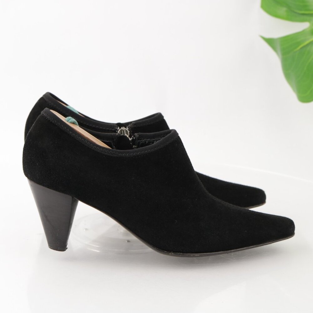 Aquatalia Womens Boots Size 5.5 Waterproof Black Suede Pointed Booties Cone Heel